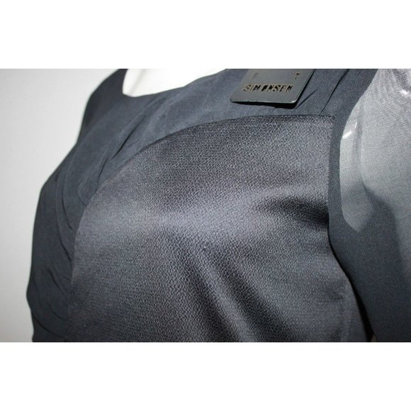 KAREN by SIMONSEN Dark Navy MESH Blouse TOP Ponda SEERSUCKER 38 $200 - Picture 7 of 7